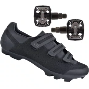 Kit Sapatilha de Ciclismo FLR F-55 Knit MTB Preta + Pedal Wellgo Padrão Shimano