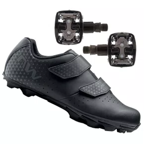 Kit Sapatilha de Ciclismo Northwave Spike 3 + Pedal de Bicicleta Wellgo Padrão Shimano Kit Sapatilha de Ciclismo Northwave Spike 3 + Pedal de Bicicleta Wellgo Padrão Shimano