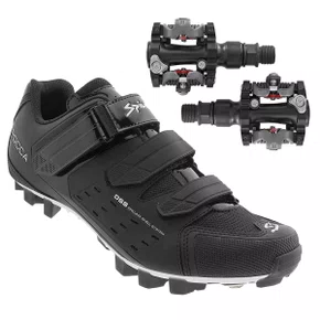 Kit Sapatilha de Ciclismo Spiuk Rocca MTB Preta + Pedal Wellgo Padrão Shimano Kit Sapatilha de Ciclismo Spiuk Rocca MTB Preta + Pedal Wellgo Padrão Shimano