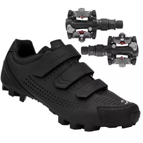 Kit Sapatilha de Ciclismo Spiuk Splash MTB Preta  + Pedal de Bicicleta Wellgo Kit Sapatilha de Ciclismo Spiuk Splash MTB Preta  + Pedal de Bicicleta Wellgo