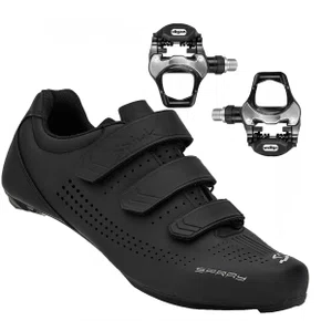 Kit Sapatilha de Ciclismo Spiuk Spray Road Speed Preta+Pedal Wellgo R251 Kit Sapatilha de Ciclismo Spiuk Spray Road Speed Preta+Pedal Wellgo R251