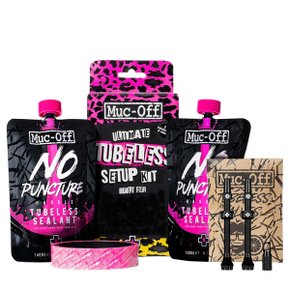 Kit Tubeless Muc-Off Com 2 Selantes Para Pneus 140ml + Válvulas 44mm + Fita de Aro 35mm