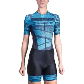 Macaquinho de Ciclismo ERT New Elite Belize Gel Feminino Azul e Preto