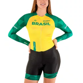 Macaquinho de Ciclismo ERT New Elite Brasil Verde e Amarelo