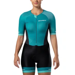 Macaquinho de Ciclismo ERT New Elite Pacific Gel Feminino Verde e Preto