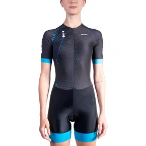 Macaquinho de Ciclismo ERT New Elite Venom Gel Feminino Preto e Azul