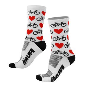Meia de Ciclismo Hupi Bikes Love Bike Branca Meia de Ciclismo Hupi Bikes Love Bike Branca