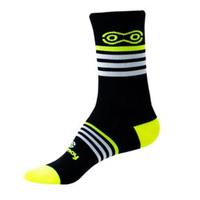 Meia de Ciclismo Marcio May Preta Faixas Branca e Amarela