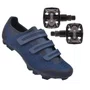 Kit Sapatilha de Ciclismo FLR F-55 Knit MTB Azul + Pedal Wellgo Padrão Shimano